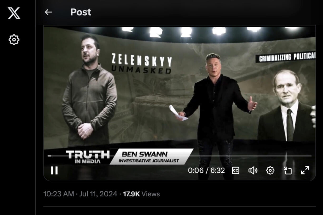 This image from Ben Swann&rsquo;s X social media account shows him in his video series &ldquo;Zelenskyy Unmasked,&rdquo; posted on July 11, 2024.