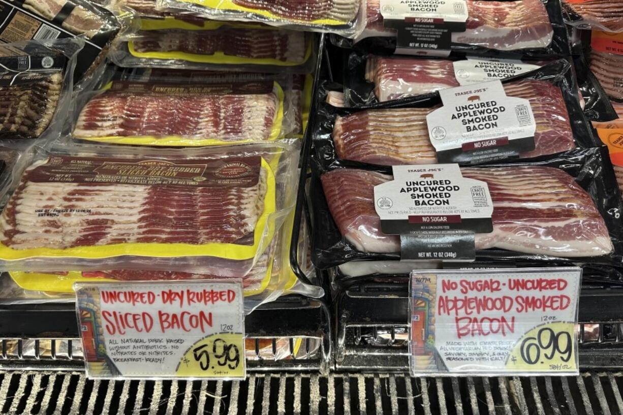 Bacon is displayed for sale at a Trader Joe&rsquo;s store in New York, Monday, Oct. 7. 2024.