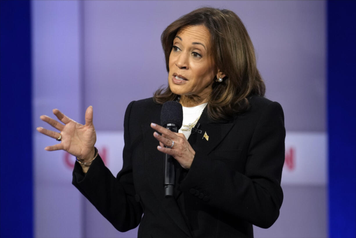 Democratic presidential nominee Vice President Kamala Harris speaks during a CNN town hall in Aston, Pa., Wednesday, Oct. 23, 2024.