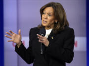 Democratic presidential nominee Vice President Kamala Harris speaks during a CNN town hall in Aston, Pa., Wednesday, Oct. 23, 2024.