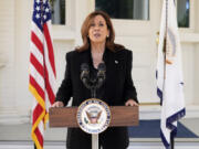 Democratic presidential nominee Vice President Kamala Harris speaks at the vice president&rsquo;s residence in Washington, Wednesday, Oct. 23, 2024.