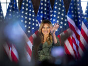 FILE - First lady Melania Trump speaks during a campaign rally in Atglen, Pa., Oct. 27, 2020.