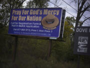 A voting advertisement geared toward the Amish population of Lancaster County is displayed on Tuesday, Oct. 15, 2024, in Strasburg, Pa.