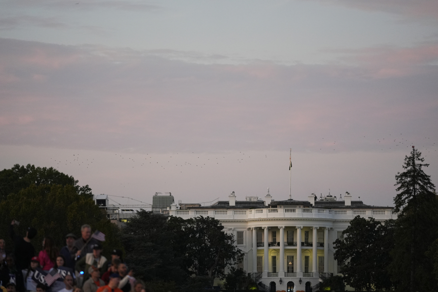 The White House is seen before Democratic presidential nominee Vice President Kamala Harris speaks at a campaign rally on the Ellipse in Washington, Oct. 29, 2024.