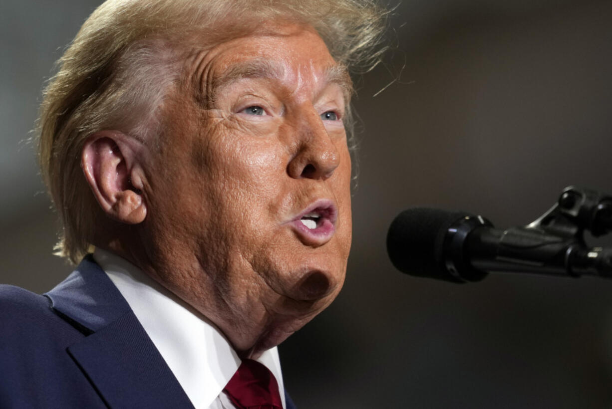 Republican presidential nominee former President Donald Trump speaks at a campaign rally Sunday, Sept. 29, 2024, in Erie, Pa.