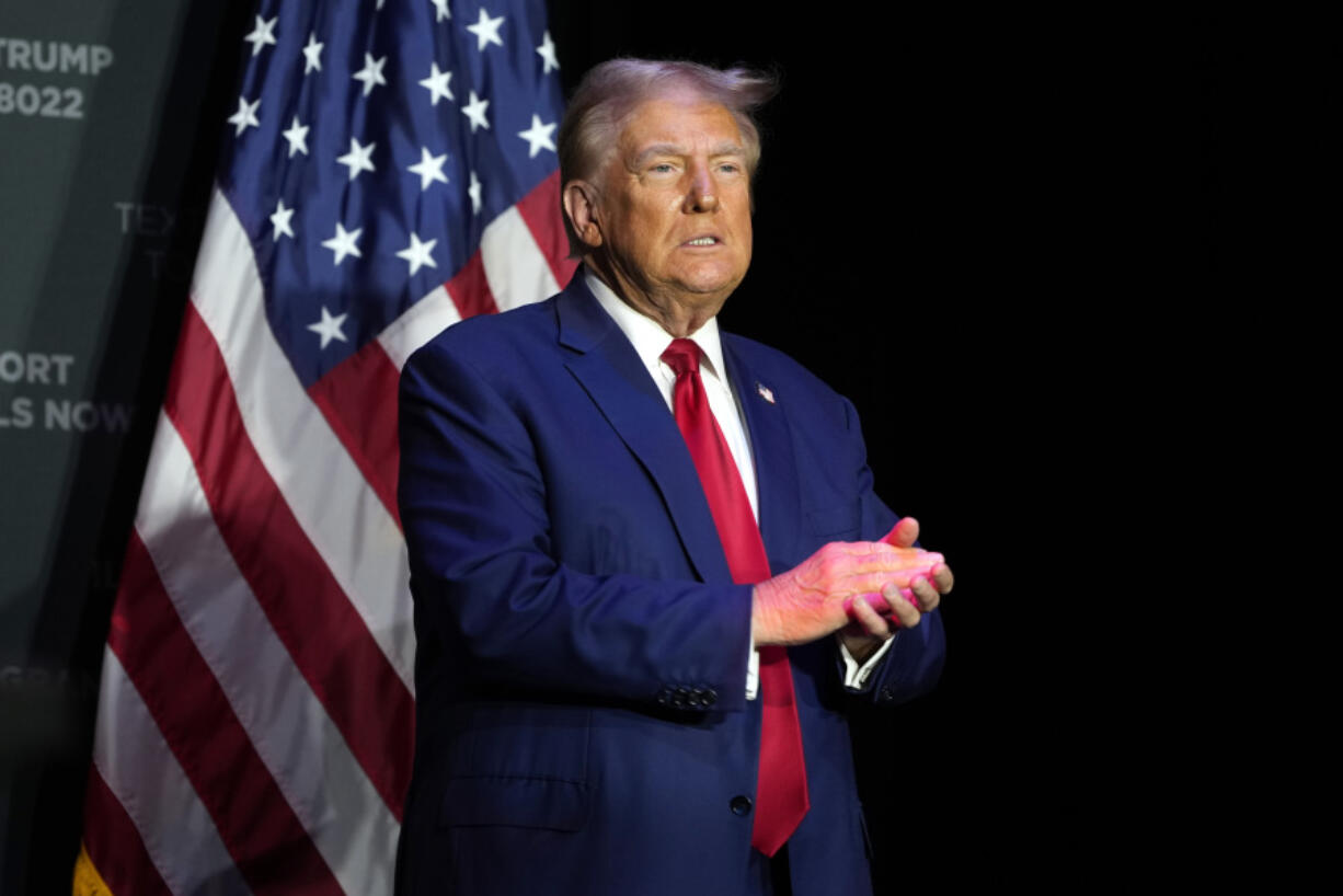 Republican presidential nominee former President Donald Trump arrives for a campaign event Saturday, Sept. 28, 2024, in Prairie du Chien, Wis.