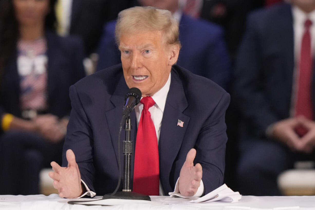 Republican presidential nominee former President Donald Trump participates in a roundtable with Latino leaders Tuesday, Oct. 22, 2024, in Doral, Fla.