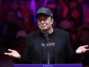 Elon Musk speaks before Republican presidential nominee former President Donald Trump at a campaign rally at Madison Square Garden, Sunday, Oct. 27, 2024, in New York.