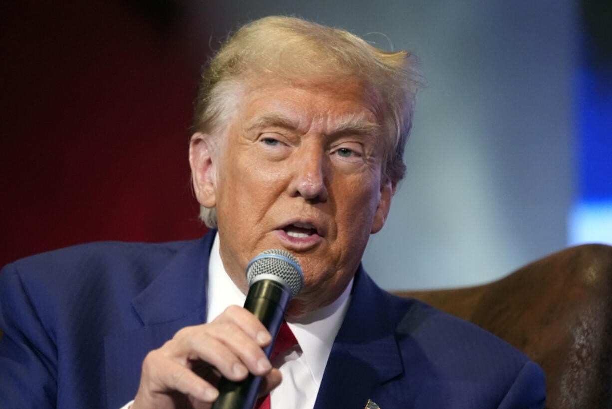 Republican presidential nominee former President Donald Trump speaks at a faith town hall with Georgia Lt. Gov. Burt Jones at Christ Chapel Zebulon, Wednesday, Oct. 23, 2024, in Zebulon, Ga.