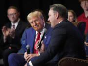 Republican presidential nominee former President Donald Trump speaks at a faith town hall with Georgia Lt. Gov. Burt Jones at Christ Chapel Zebulon, Wednesday, Oct. 23, 2024, in Zebulon, Ga.