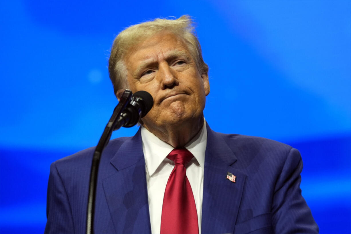 Republican presidential nominee former President Donald Trump speaks at a Turning Point Action campaign rally, Wednesday, Oct. 23, 2024, in Duluth, Ga.