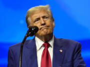 Republican presidential nominee former President Donald Trump speaks at a Turning Point Action campaign rally, Wednesday, Oct. 23, 2024, in Duluth, Ga.