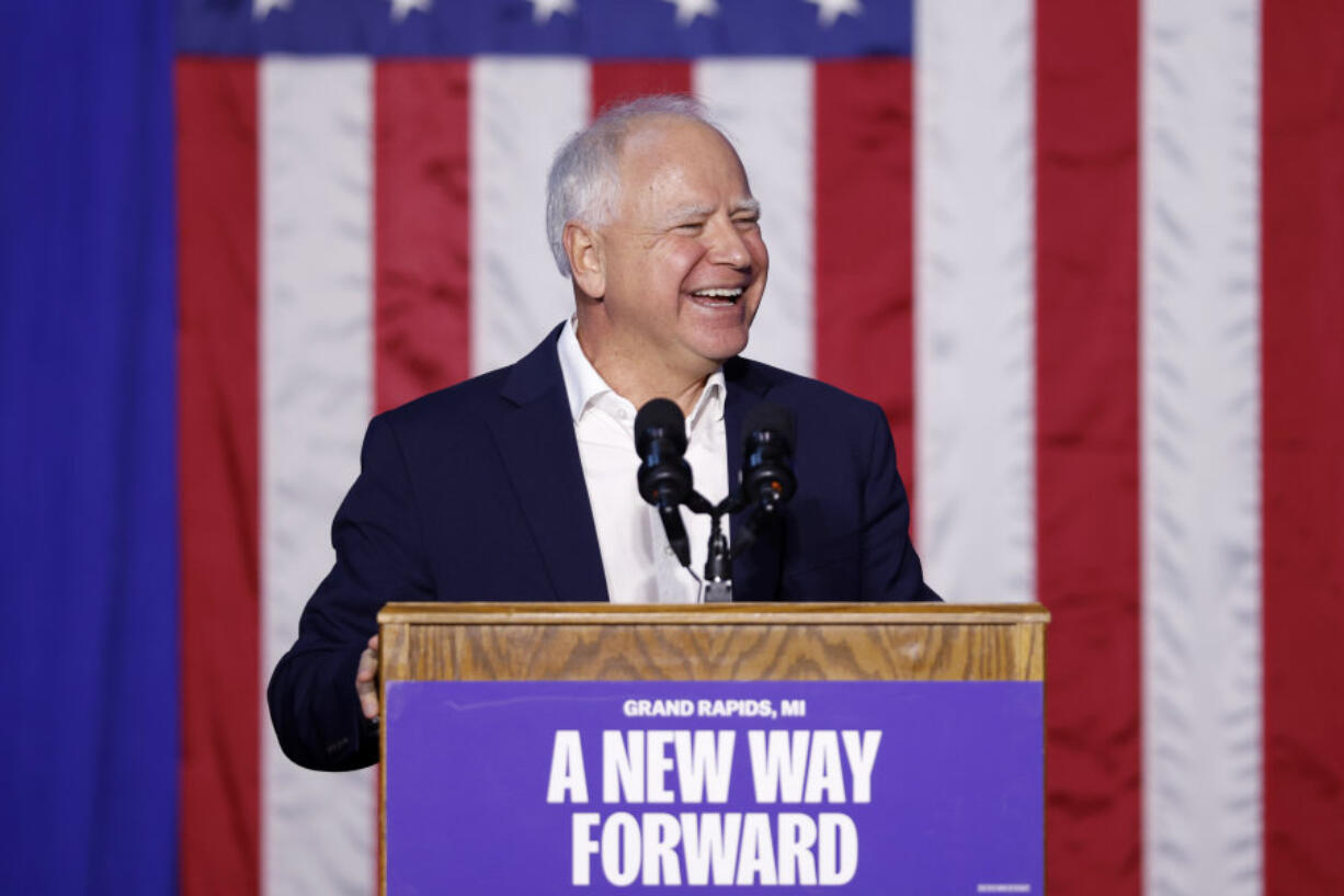 Democratic vice presidential candidate Minnesota Gov. Tim Walz speaks at a campaign event, Thursday, Sept. 12, 2024, in Grand Rapids, Mich.