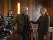 Director Clint Eastwood, left, and Toni Collette behind the scenes during production for &ldquo;Juror #2&rdquo;.