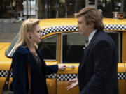 This image released by Briarcliff Entertainment shows Maria Bakalova, left, and Sebastian Stan in a scene from the film &ldquo;The Apprentice.&rdquo; (Pief Weyman/Briarcliff Entertainment via AP)