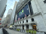 A banner for childhood learning company KinderCare hangs from the New York Stock Exchange ahead of the company&rsquo;s IPO on Wednesday, Oct. 9, 2024.