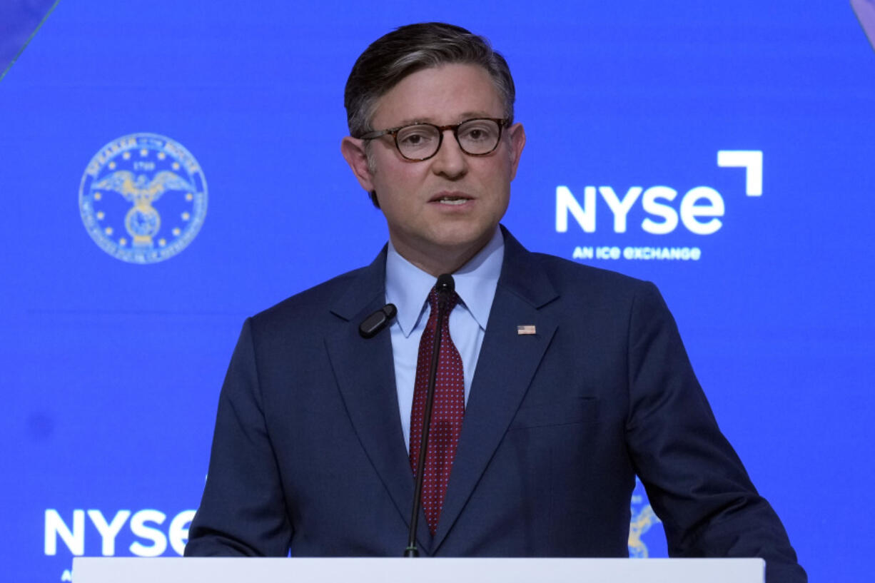 Speaker of the House Mike Johnson, R-La., delivers an economic address to financial and business leaders, at the New York Stock Exchange, Tuesday, Oct. 1, 2024.