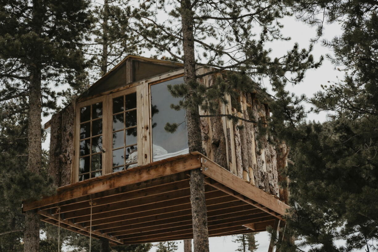 A treehouse owned by Jessica Brookhart in Gold Hill, Colo. Brookhart bought it recently and occasionally rents it.