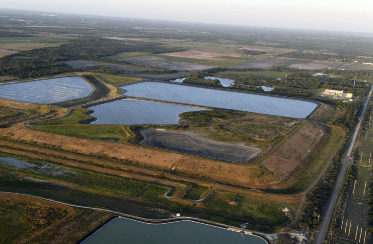 FILE - A reservoir near the old Piney Point phosphate mine is seen in Bradenton, Fla., on April 3, 2021.