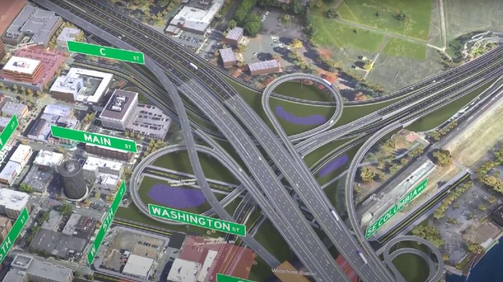 New visualizations of the plans for interchanges around the Interstate 5 Bridge, including at Highway 14, were released by the Interstate Bridge Replacement Program.