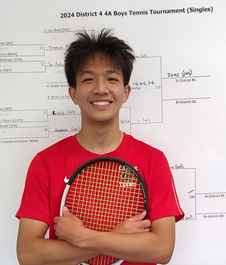 Camas junior Leo Zhao won the 4A District 4 boys tennis tournament on Saturday, Oct. 26, 2024, at Club Green Meadows.