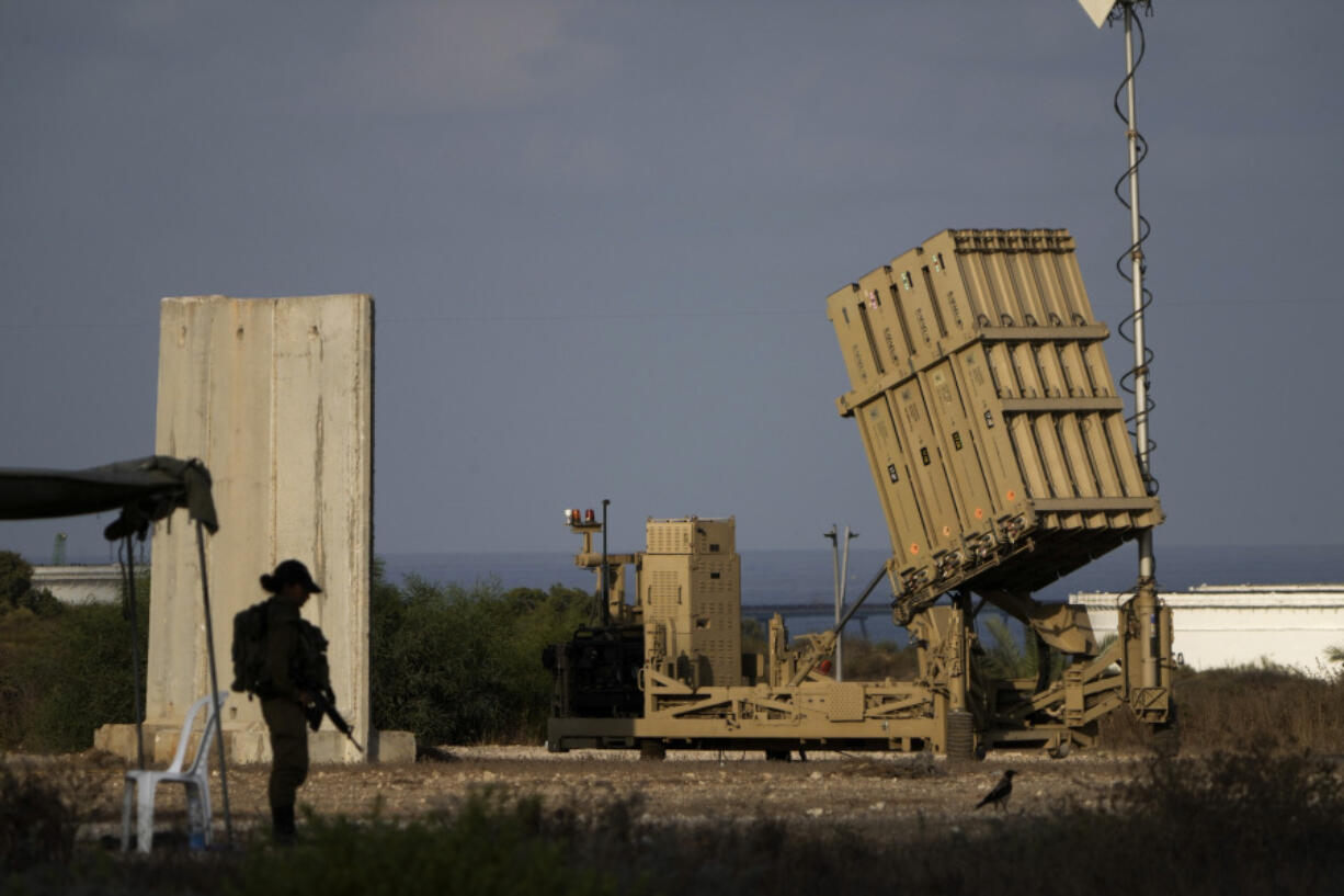 FILE - A battery of Israel&rsquo;s Iron Dome defense missile system, deployed to intercept rockets, sits in Ashkelon, southern Israel, Aug. 7, 2022.