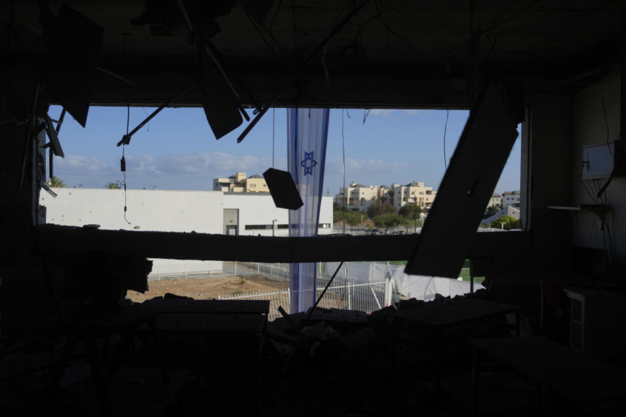 A damaged school building is seen after it was hit in Iran&rsquo;s missile attack in Gedera, Israel, Wednesday, Oct. 2, 2024.