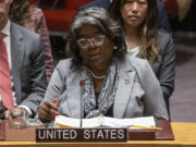 U.S. Ambassador to the U.N. Linda Thomas-Greenfield speaks during a Security Council meeting at United Nations headquarters, Friday, Sep. 27, 2024.