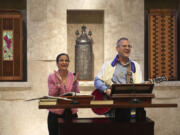 Gayle Pomerantz, left, senior rabbi at Temple Beth Sholom, and Cantor Juval Porat sing Sept. 27 during a Shabbat service in Miami Beach, Fla.