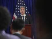 U.S. Secretary of State Antony Blinken speaks during a news conference on the sidelines of the Association of Southeast Asian Nations (ASEAN) Summit at the American Center in Vientiane, Laos, Friday, Oct. 11, 2024.