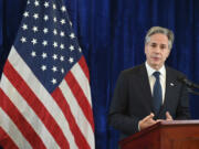 U.S. Secretary of State Antony Blinken speaks at a news conference during the Association of Southeast Asian Nations (ASEAN) Summit in Vientiane, Laos, Friday, Oct. 11, 2024.