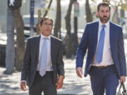 Dr. Mark Chavez, a physician from San Diego, left, who is charged in connection with actor Matthew Perry&#039;s death from an accidental ketamine overdose, with his criminal defense attorney Matthew Binninger arrive for a change of plea hearing at the United States Courthouse in Los Angeles, on Wednesday, Oct. 2, 2024.