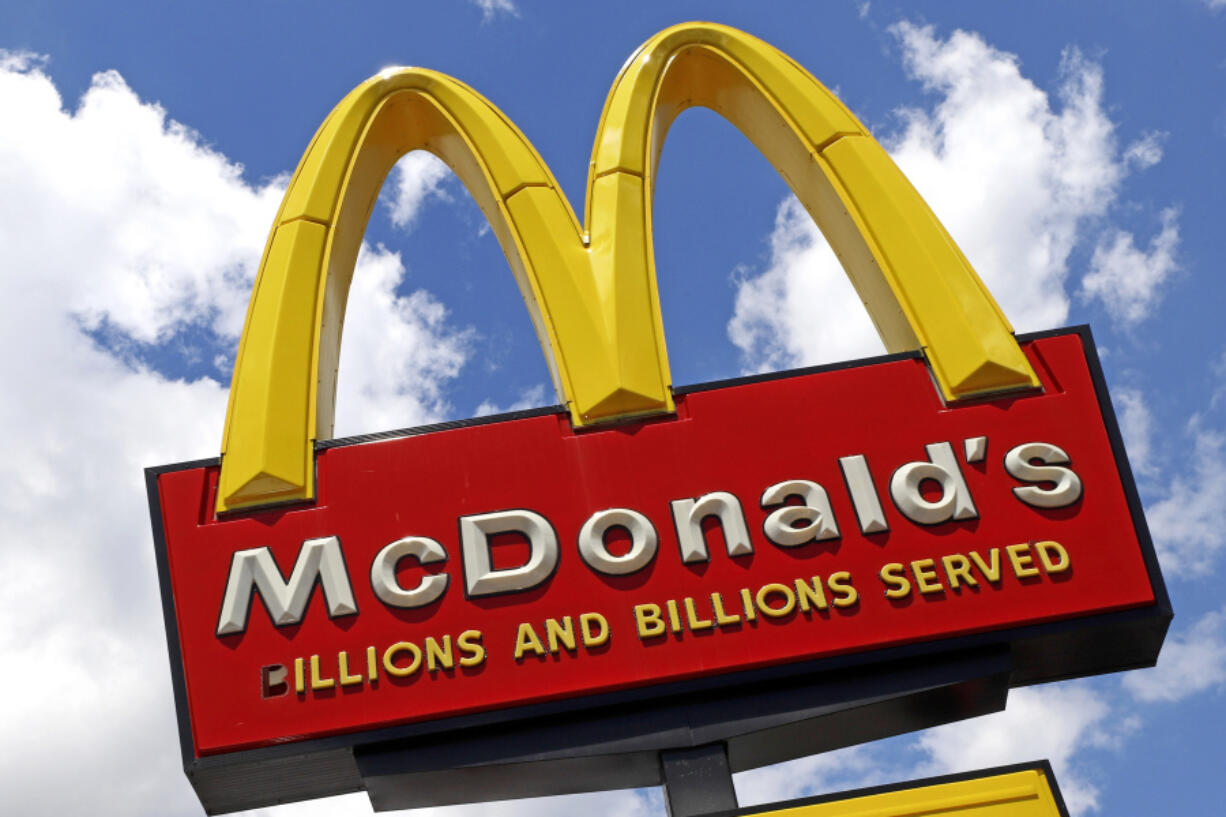 The sign outside a McDonald&#039;s restaurant is seen in Pittsburgh, June 25, 2019. (AP Photo/Gene J.