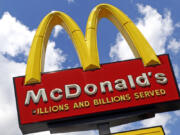 The sign outside a McDonald&#039;s restaurant is seen in Pittsburgh, June 25, 2019. (AP Photo/Gene J.