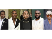 A$AP Rocky, from left, Colman Domingo, Lewis Hamilton, LeBron James and Pharrell Williams, who will serve as co-chairs for the next Met Gala.