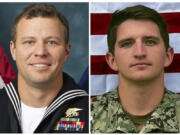 FILE - This combo image, provided by the Department of Defense, shows Navy Special Warfare Operator 1st Class Christopher J. Chambers, left, and Navy Special Warfare Operator 2nd Class Nathan Gage Ingram, right. Chambers and Ingram died while boarding an unflagged ship carrying illicit Iranian-made weapons to Yemen, Jan. 11, 2024, in the Arabian Sea.