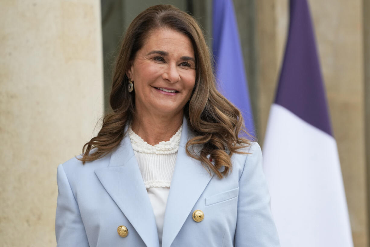 FILE - Melinda Gates, co-chair of the Bill and Melinda Gates Foundation, poses for photographers as she arrives for a meeting after a meeting on the sideline of the gender equality conference at the Elysee Palace in Paris, July 1, 2021.