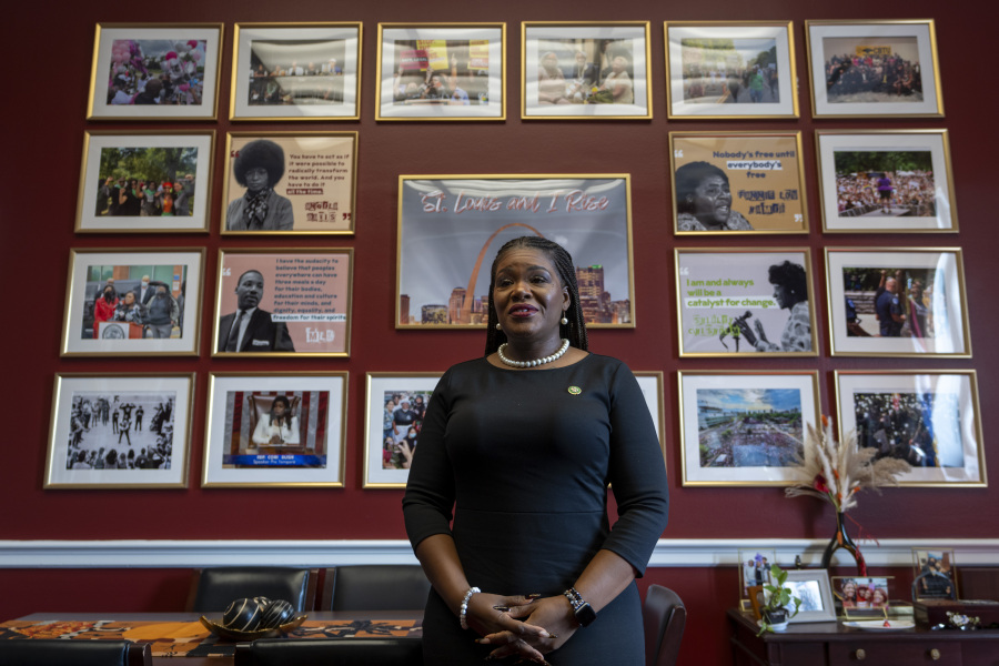 Rep. Cori Bush, D-Mo., poses for a photograph in her office at Capitol Hill in Washington, Thursday, Sept. 19, 2024.