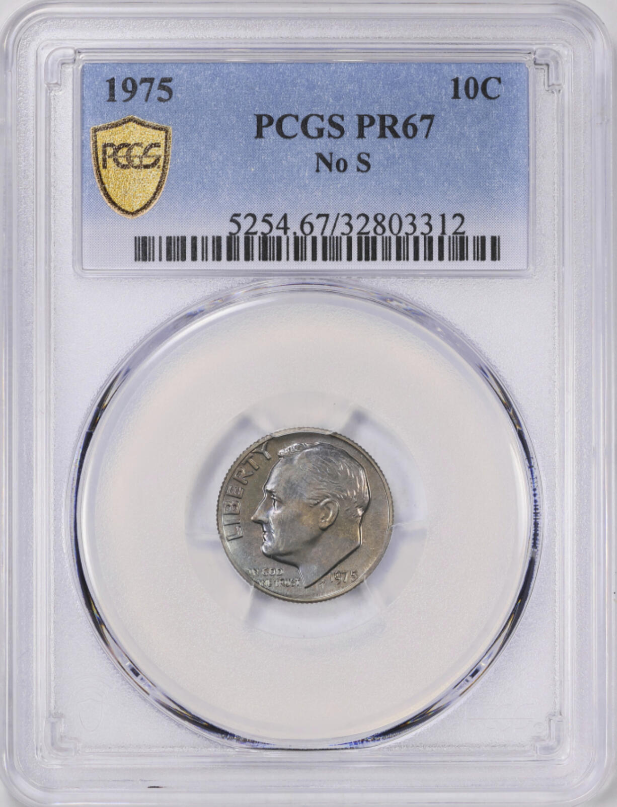 A 1975 proof set dime mistakenly made without the San Francisco Mint&rsquo;s letter S mintmark.