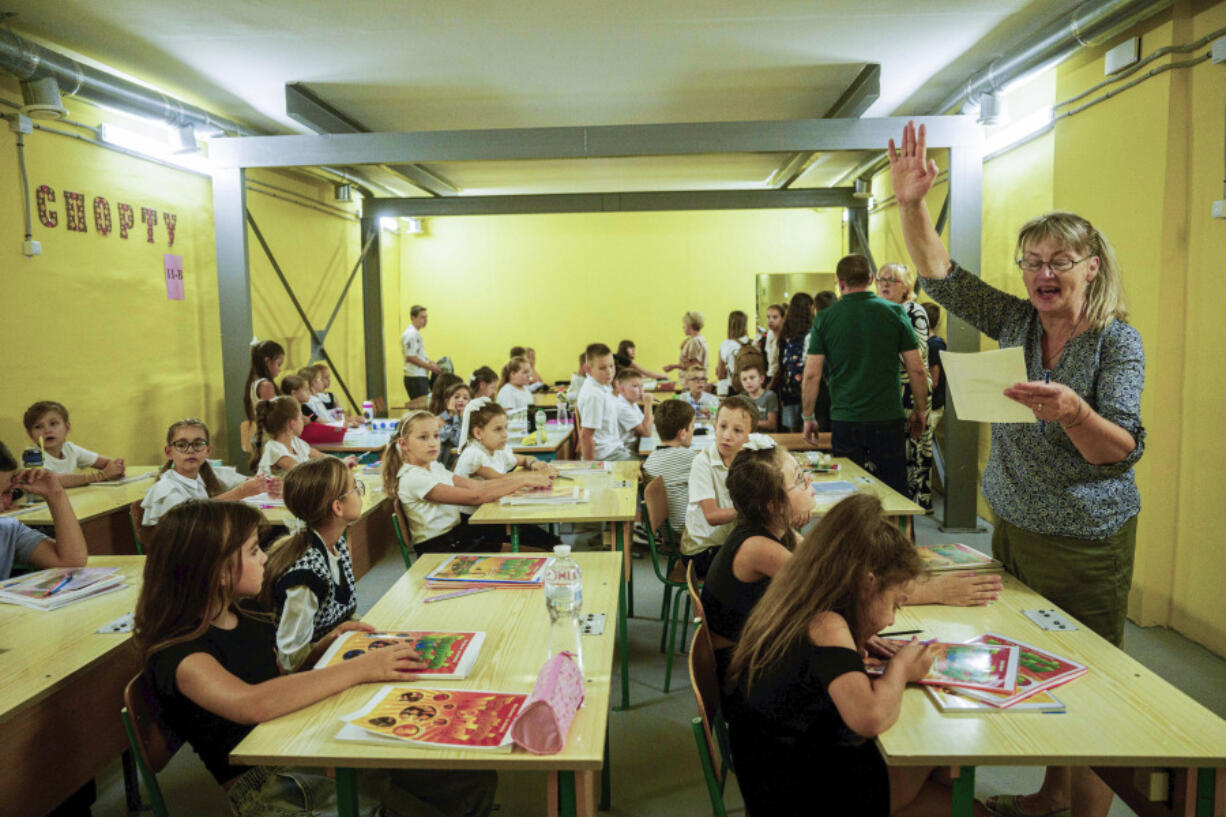 Classes continue underground at Gymnasium No. 6 despite an air alert in Zaporizhzhia, Ukraine, Sept. 3, 2024. Missiles and bombs strike daily, so the city has begun on a dozen subterranean schools designed to be radiation- and bomb-proof.