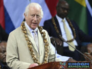 Britain&rsquo;s King Charles III delivers a speech during the opening ceremony for the Commonwealth Heads of Government Meeting (CHOGM) in Apia, Samoa, on Friday, Oct. 25, 2024.