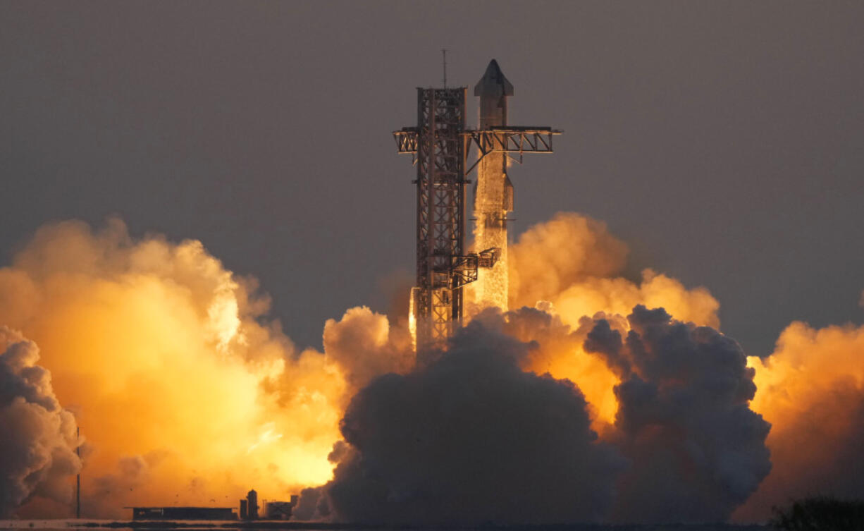 SpaceX&#039;s mega rocket Starship lifts off from Starbase for a test flight Sunday, Oct. 13, 2024, in Boca Chica,, Texas.