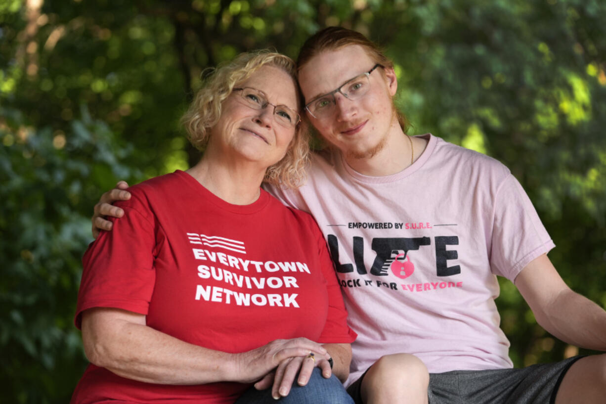 Denise Wieck and her son Guy Boyd, who was shot in the eye with a ghost gun, are seen Sept. 14 in Ypsilanti, Mich.