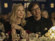 This image released by Apple TV+ shows Cate Blanchett, left, and Sacha Baron Cohen in a scene from &ldquo;Disclaimer.&rdquo; (Sanja Bucko/Apple TV+ via AP)