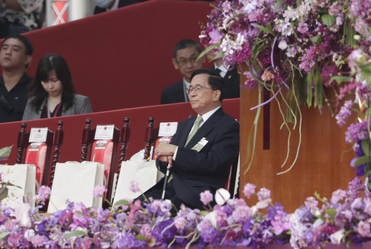 Former Taiwan&rsquo;s President Chen Shui-bian attends Taiwan National Day celebrations in front of the Presidential Building in Taipei, Taiwan, Thursday, Oct. 10, 2024.