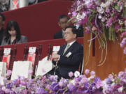 Former Taiwan&rsquo;s President Chen Shui-bian attends Taiwan National Day celebrations in front of the Presidential Building in Taipei, Taiwan, Thursday, Oct. 10, 2024.