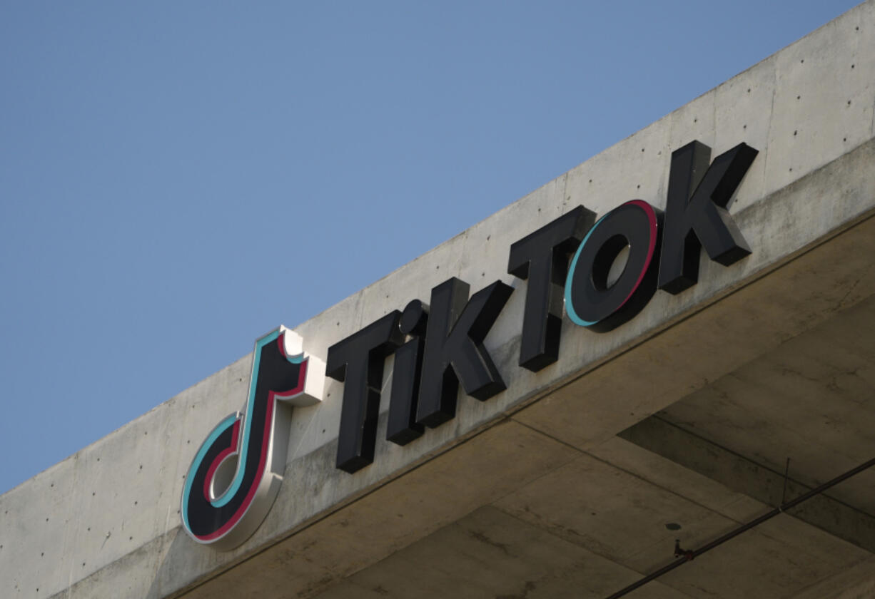 FILE - The TikTok logo is seen on their building in Culver City, Calif., March 11, 2024.