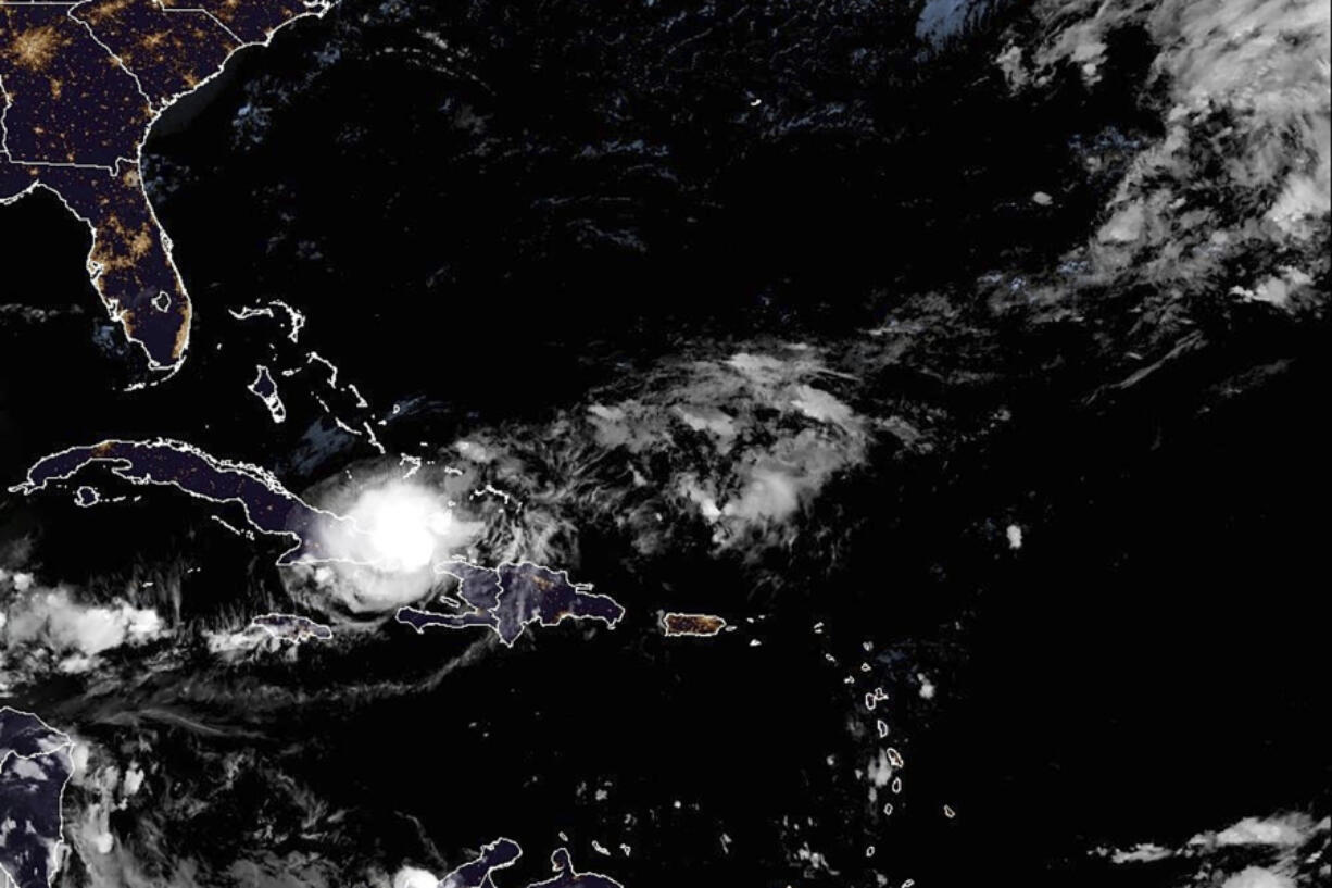 This satellite image from the National Oceanic and Atmospheric Administration taken at 6:40pm ET on Sunday, Oct. 20, 2024, shows Hurricane Oscar.