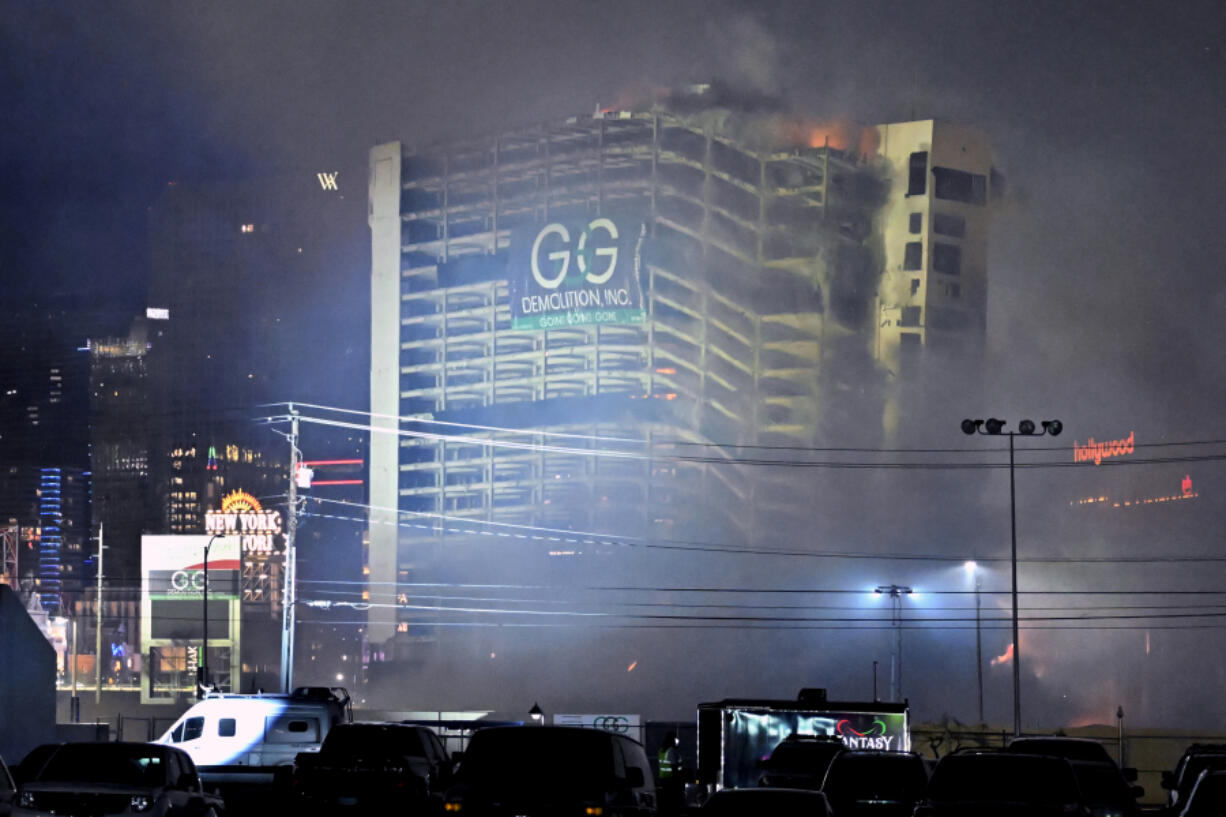 The Tropicana Las Vegas hotel tower is imploded Wednesday, Oct. 9, 2024, in Las Vegas.