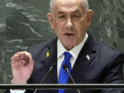 Israel Prime Minister Benjamin Netanyahu addresses the 79th session of the United Nations General Assembly, Friday, Sept. 27, 2024.